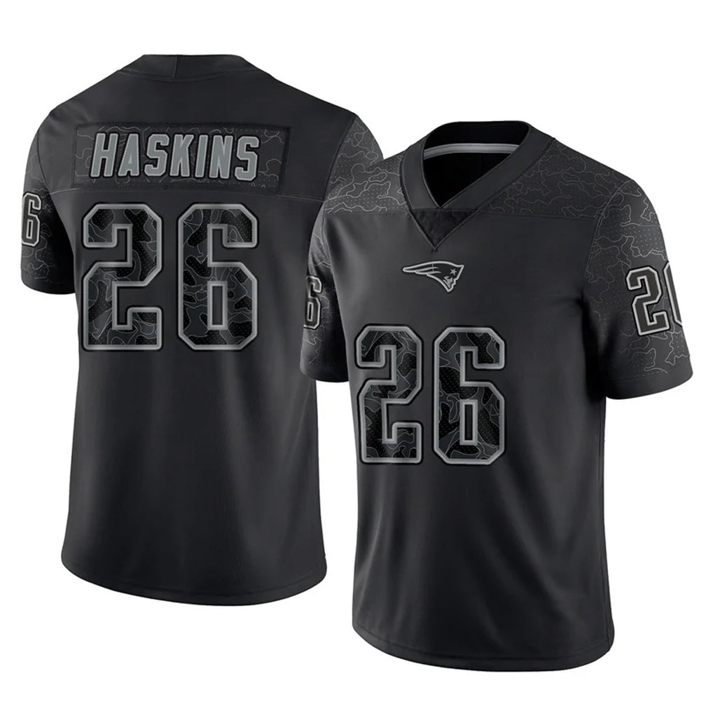 Jdoa NE.Patriots #26 Hassan Haskins Player Black Reflective LImited Home Game Stitched Jerseys