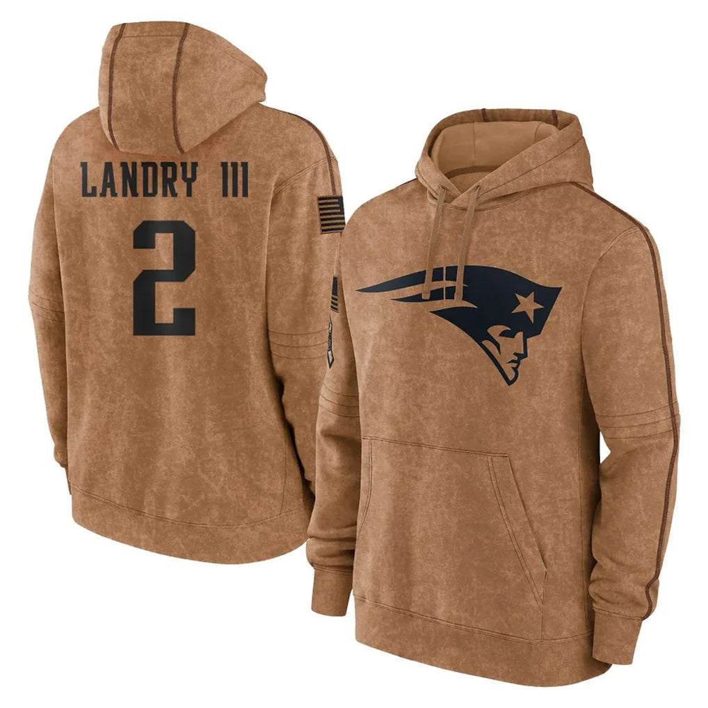 Jdoa NE.Patriots #2 Harold Landry III Player Brown Salute to Service Pullover Hoodies Limited Game Stitched Jerseys