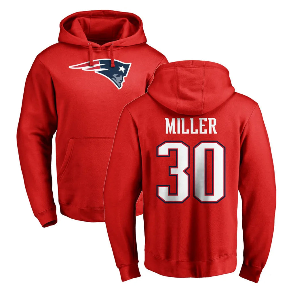 Jdoa NE.Patriots #30 Jam Miller Player Red LOGO Pullover Hoodies Home Game Stitched Jerseys
