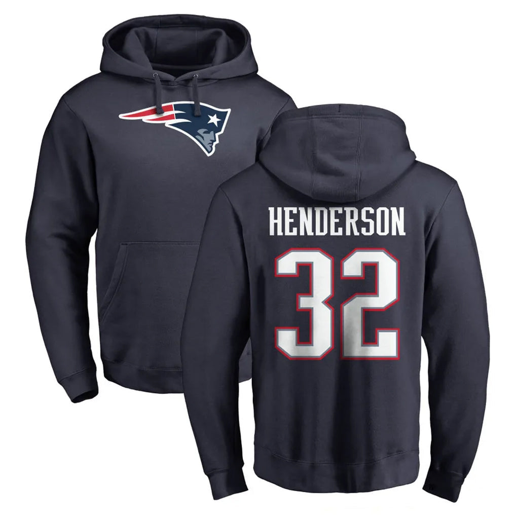 Jdoa NE.Patriots #32 TreVeyon Henderson Player Navy LOGO Pullover Hoodies Home Game Stitched Jerseys