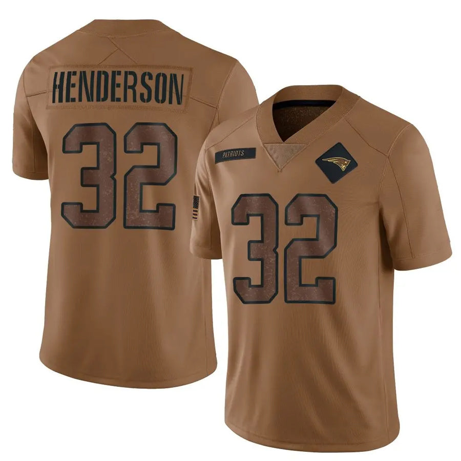 Jdoa NE.Patriots #32 TreVeyon Henderson Player Salute To Service Limited Brown Stitched Jerseys