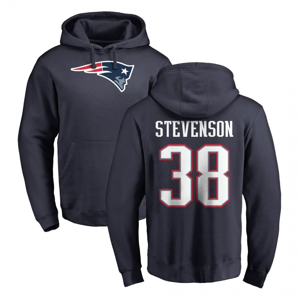 Jdoa NE.Patriots #38 Rhamondre Stevenson Player Navy LOGO Pullover Hoodies Home Game Stitched Jerseys
