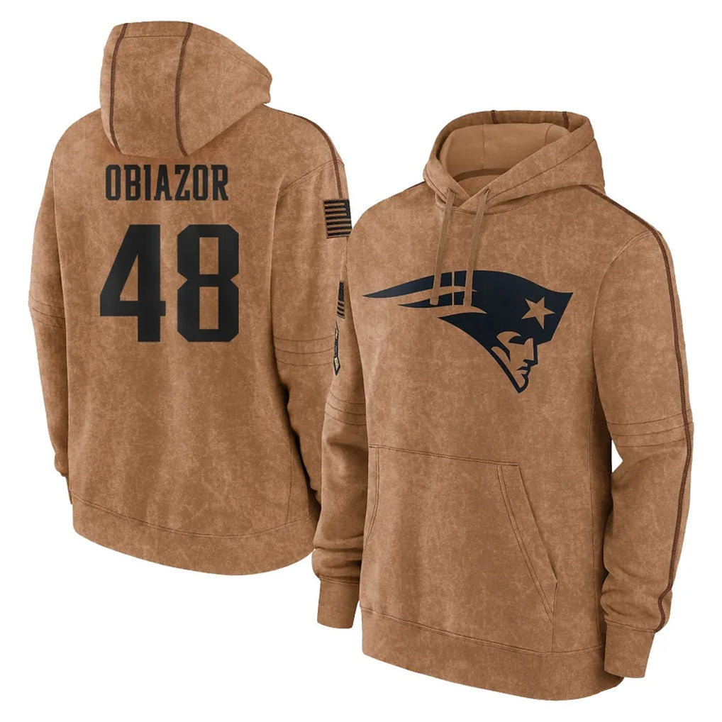 Jdoa NE.Patriots #48 Namdi Obiazor Player Brown Salute to Service Pullover Hoodies Limited Game Stitched Jerseys