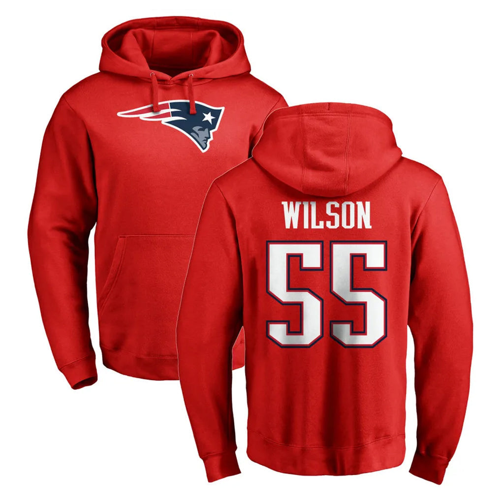 Jdoa NE.Patriots #55 Jared Wilson Player Red LOGO Pullover Hoodies Home Game Stitched Jerseys