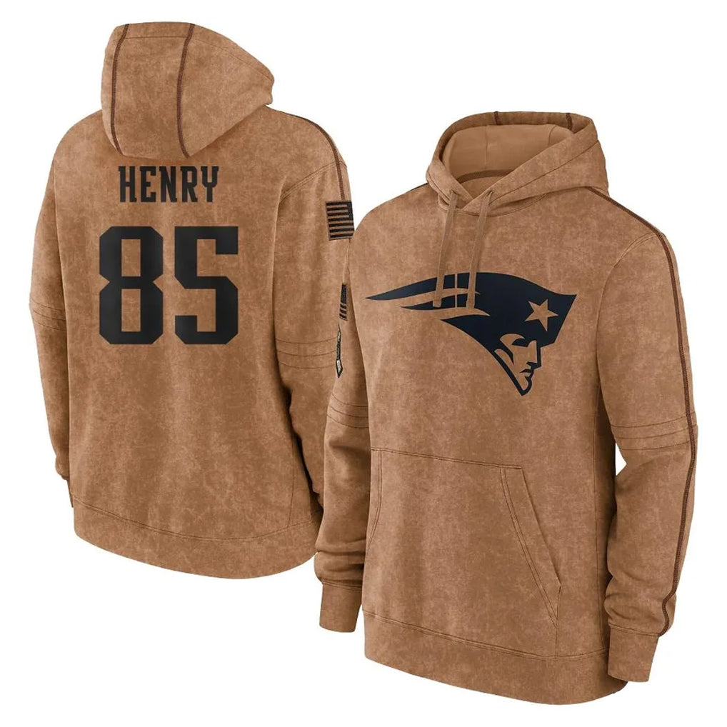 Jdoa NE.Patriots #85 Hunter Henry Player Brown Salute to Service Pullover Hoodies Limited Game Stitched Jerseys