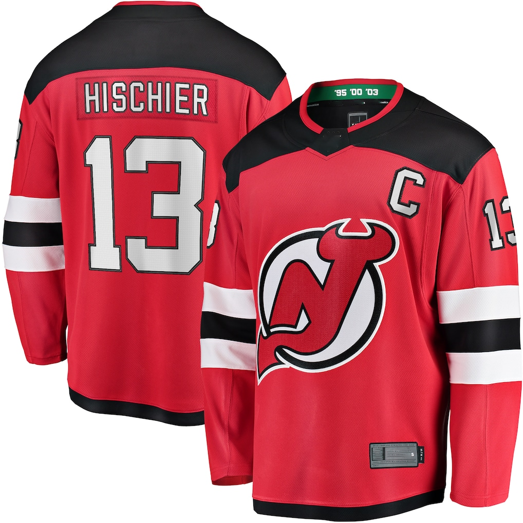 Jdoa N.Jersey Devils #13 Nico Hischier Red Captain Patch Home Breakaway Jerseys
