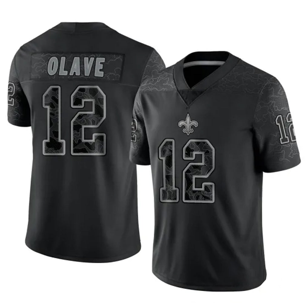 Jdoa NO.Saints #12 Chris Olave Player Black Limited Reflective Home Game Stitched Jerseys
