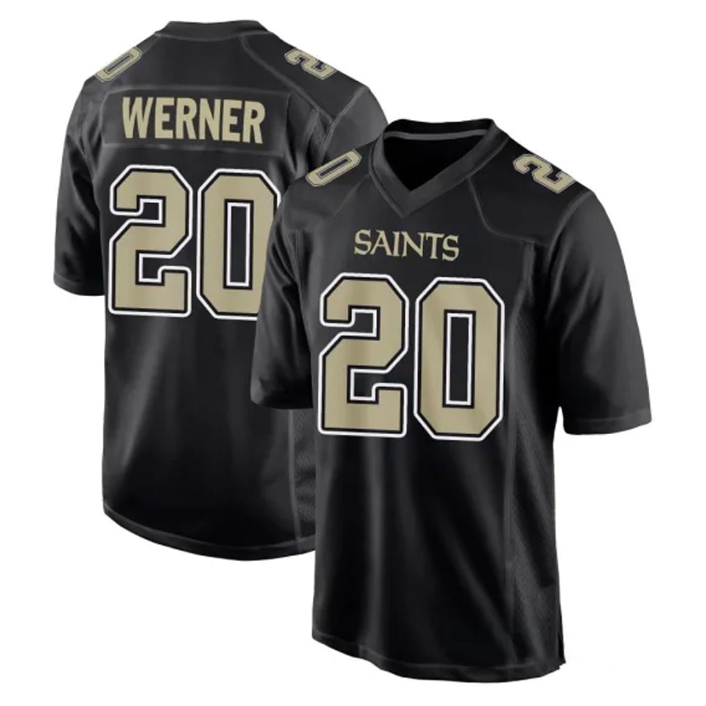 Jdoa NO.Saints #20 Pete Werner Player Black Carbon Fashion Home Game Stitched Jerseys