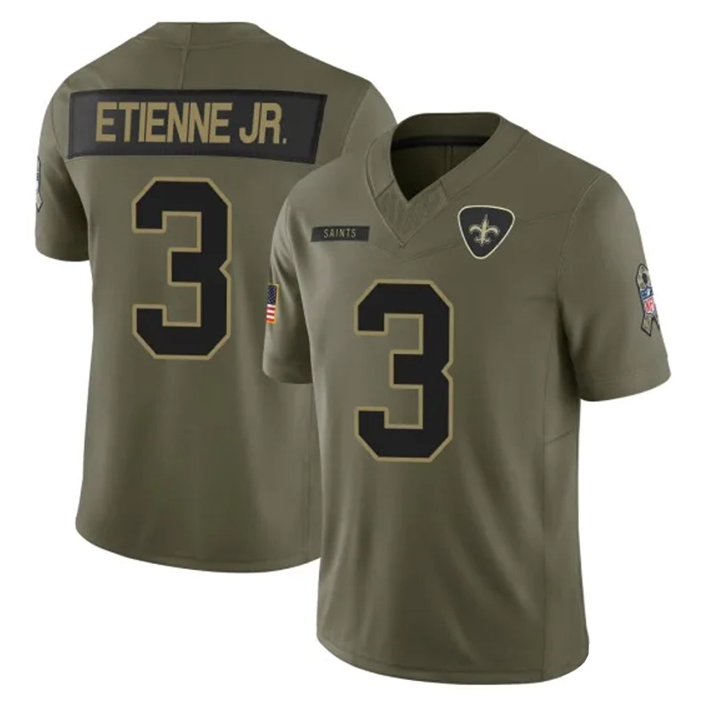 Jdoa NO.Saints #3 Travis Etienne Jr. Player Olive 2025 Salute To Service Limited Stitched Jerseys
