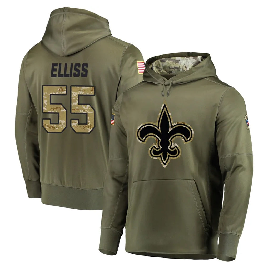 Jdoa NO.Saints #55 Kaden Elliss Player Olive Salute to Service Pullover Hoodies Home Game Stitched Jerseys
