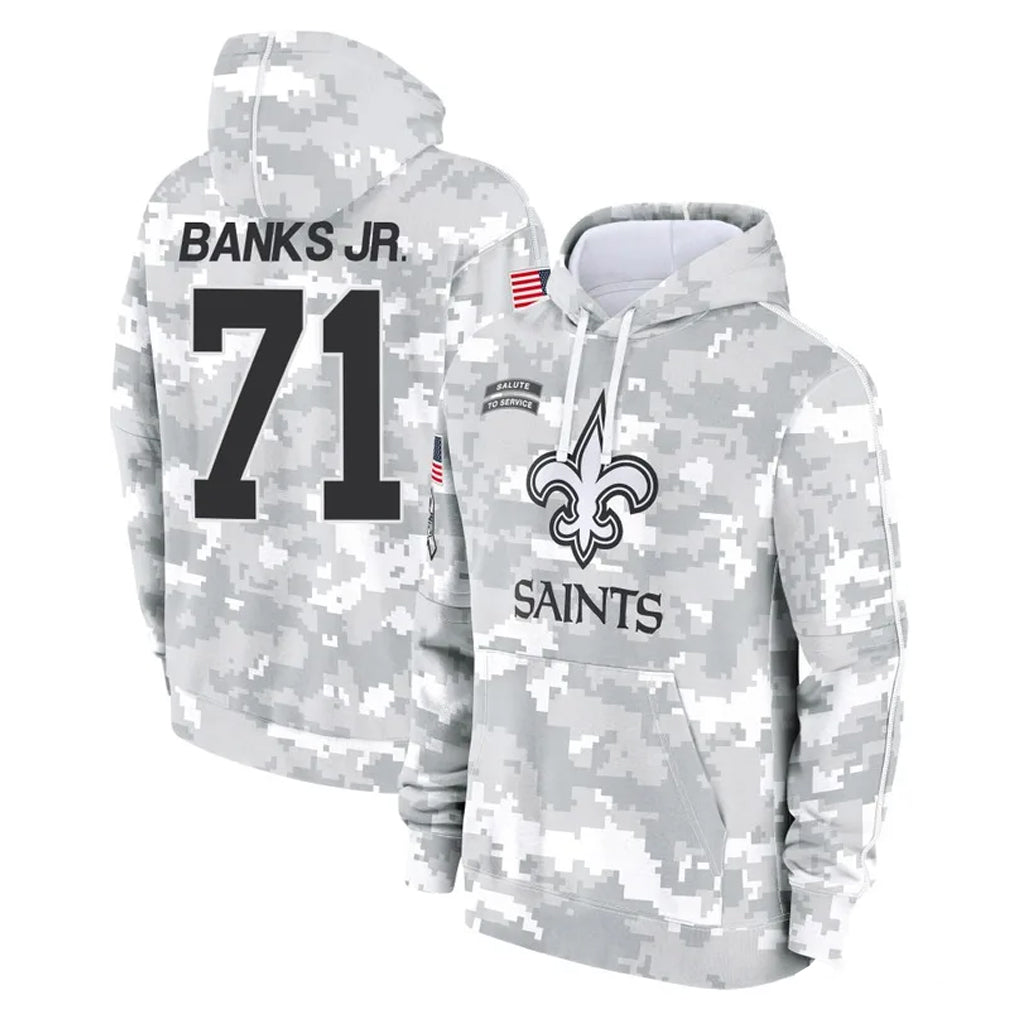 Jdoa NO.Saints #71 Kelvin Banks Jr. Player Arctic Camo Salute to Service Pullover Hoodies Limited Game Stitched Jerseys
