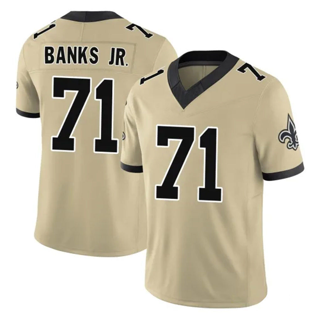 Jdoa NO.Saints #71 Kelvin Banks Jr. Player Gold Limited Vapor F.U.S.E. Home Game Stitched Jerseys