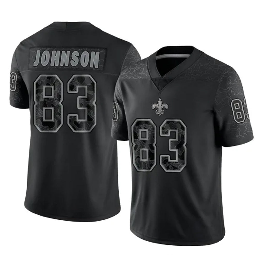 Jdoa NO.Saints #83 Juwan Johnson Player Black Limited Reflective Home Game Stitched Jerseys