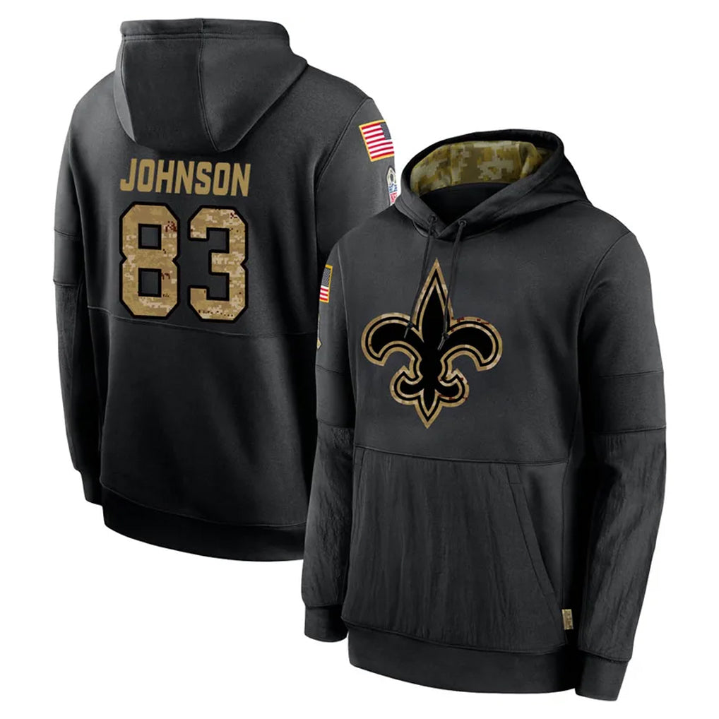 Jdoa NO.Saints #83 Juwan Johnson Player Black Salute to Service Hoodies Limited Game Stitched Jerseys