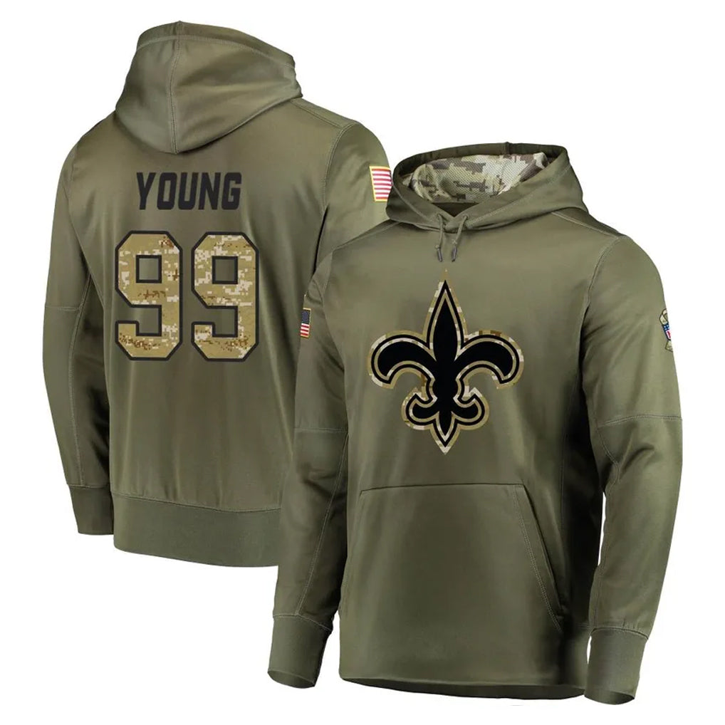 Jdoa NO.Saints #99 Chase Young Player Olive Salute to Service Pullover Hoodies Home Game Stitched Jerseys