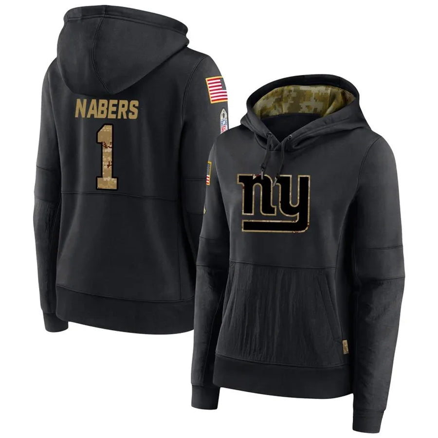 Jdoa NY.Giants #1 Malik Nabers Player Black Salute to Service Hoodies Stitched Jerseys