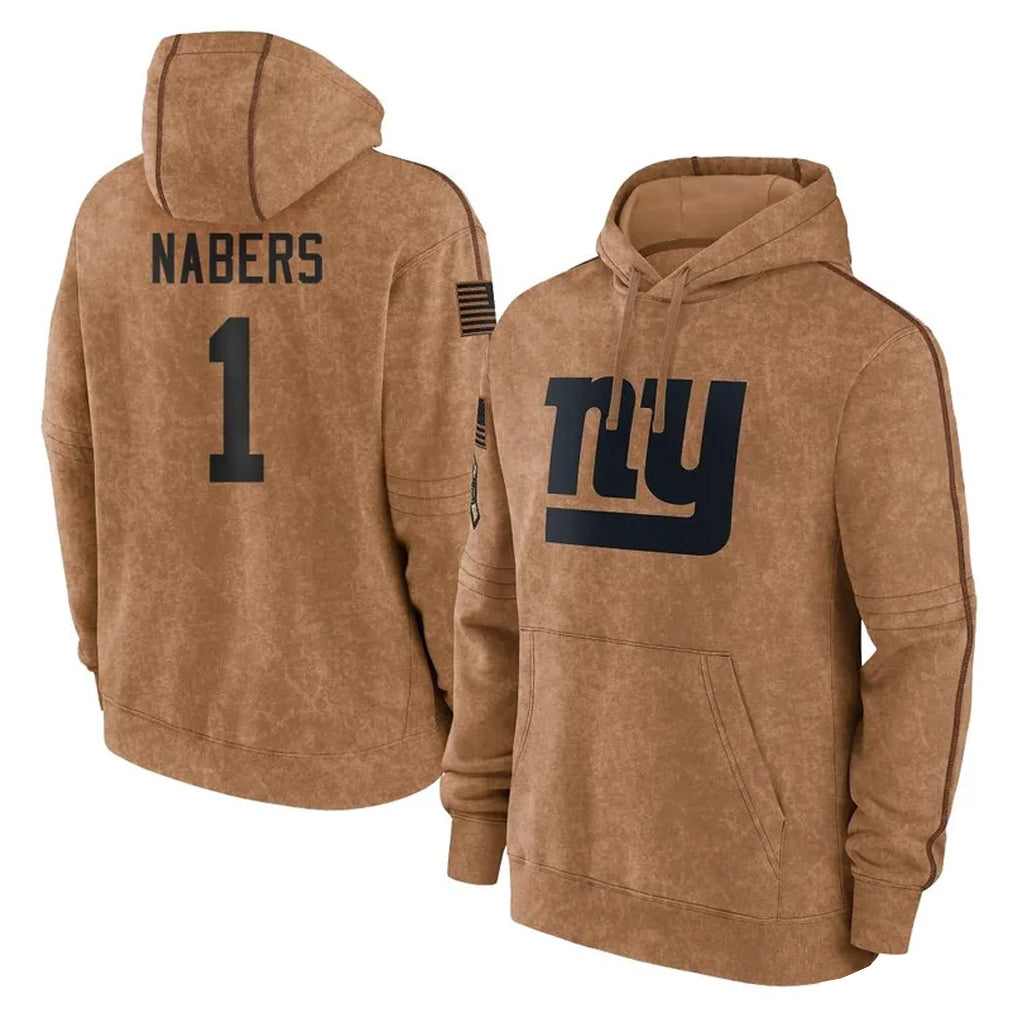 Jdoa NY.Giants #1 Malik Nabers Player Brown Salute to Service Pullover Hoodies Limited Game Stitched Jerseys