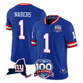 Jdoa NY.Giants #1 Malik Nabers Player Royal 100th Season & State Patch Vapor Limited Home Game Stitched Jerseys