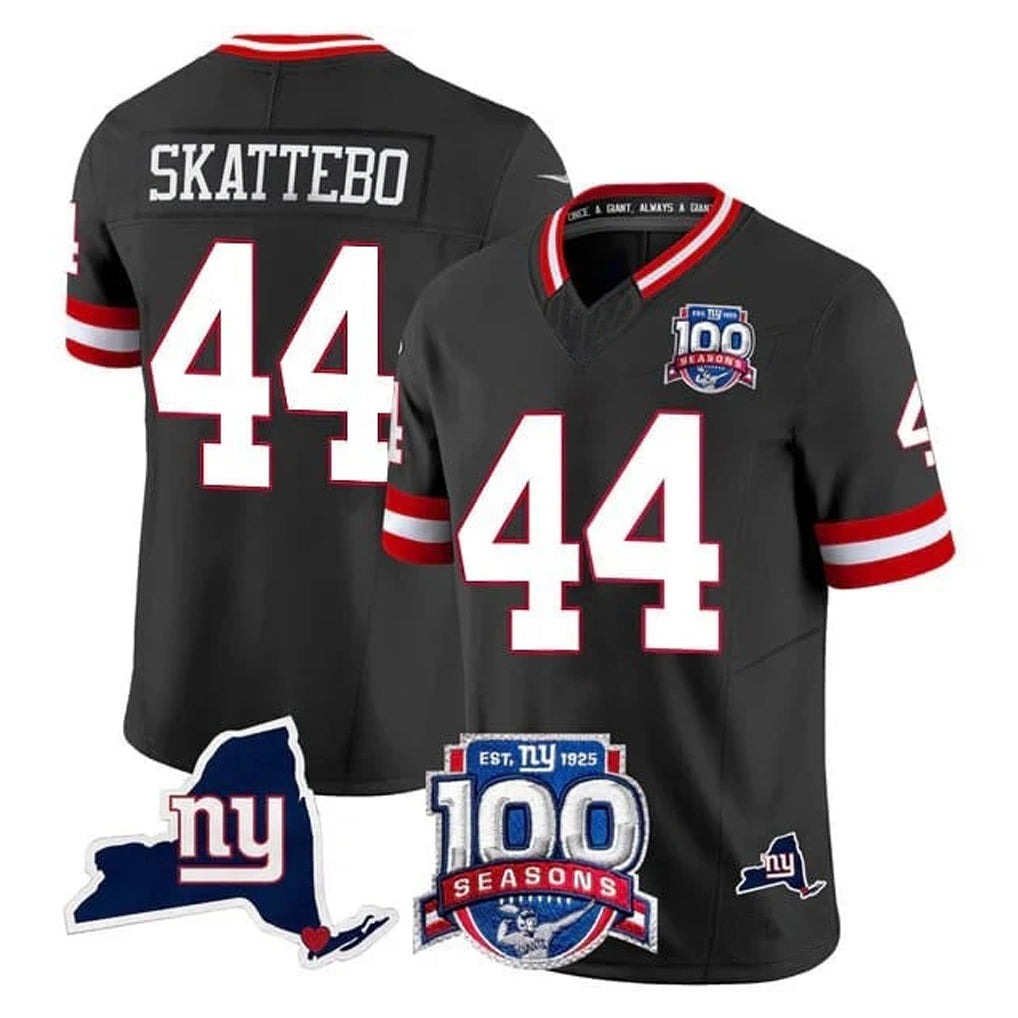 Jdoa NY.Giants #44 Cam Skattebo Player Black 100th Season & State Patch Vapor Limited Home Game Stitched Jerseys