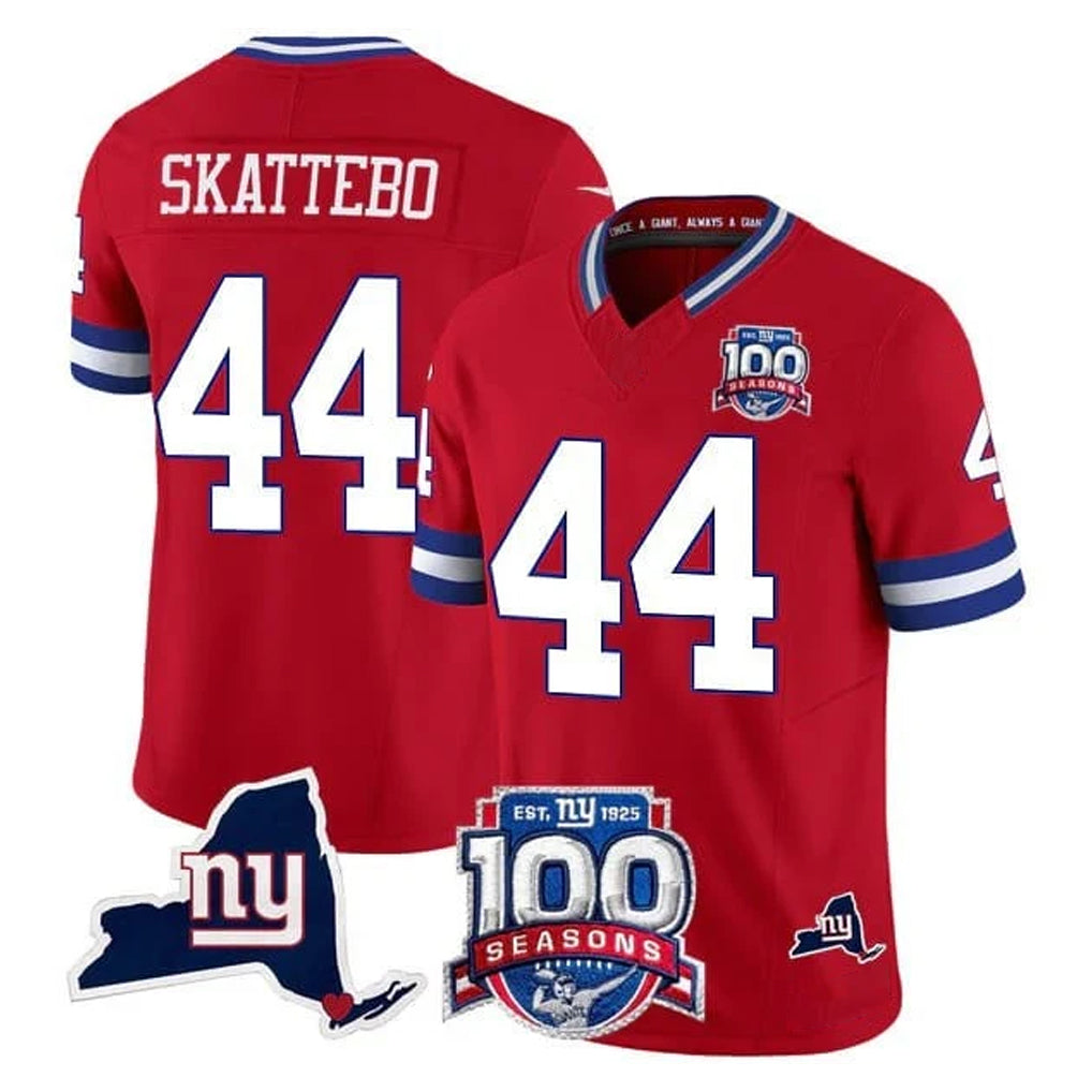 Jdoa NY.Giants #44 Cam Skattebo Player Red 100th Season & State Patch Vapor Limited Home Game Stitched Jerseys