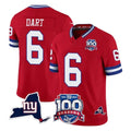 Jdoa NY.Giants #6 Jaxson Dart Player Red 100th Season & State Patch Vapor Limited Home Game Stitched Jerseys