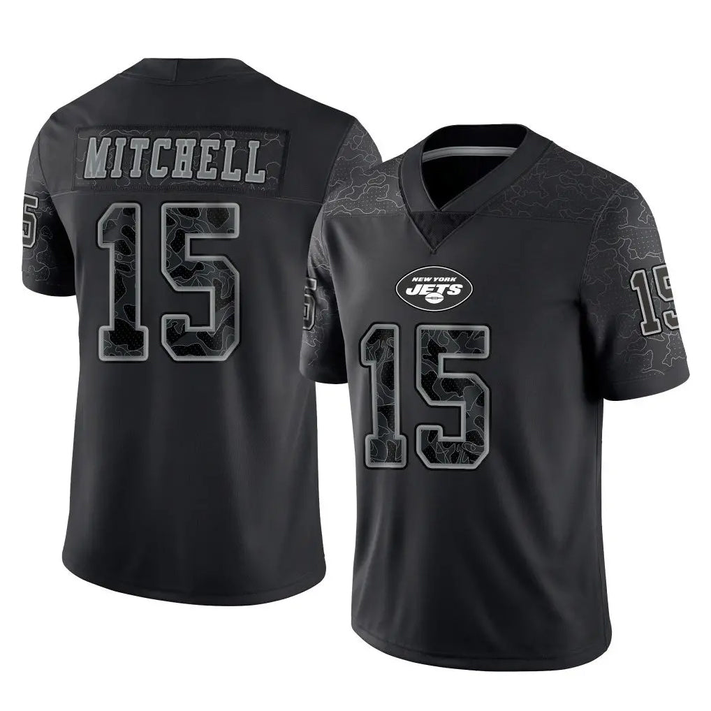 Jdoa NY.Jets #15 Adonai Mitchell Player Stealth Black Limited Reflective Home Game Stitched Jerseys