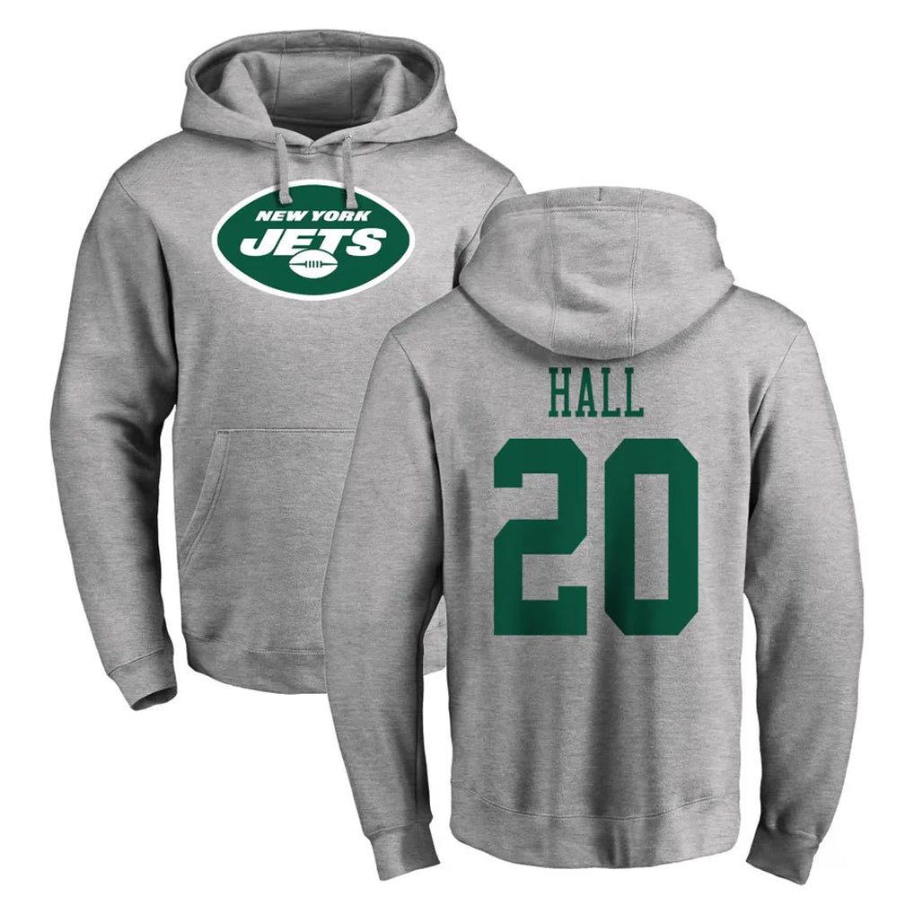 Jdoa NY.Jets #20 Breece Hall Player Gray LOGO Pullover Hoodies Limited Game Stitched Jerseys