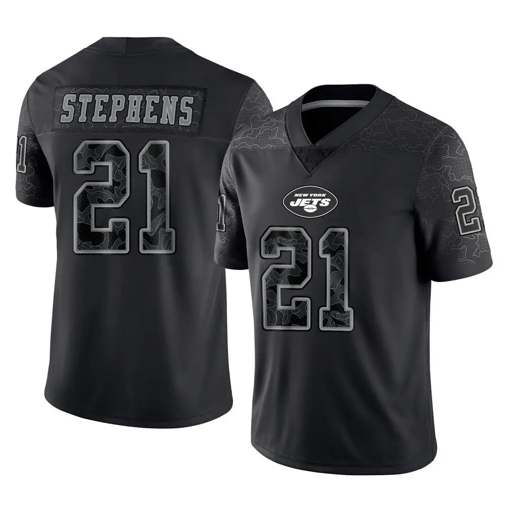 Jdoa NY.Jets #21 Brandon Stephens Player Stealth Black Limited Reflective Home Game Stitched Jerseys