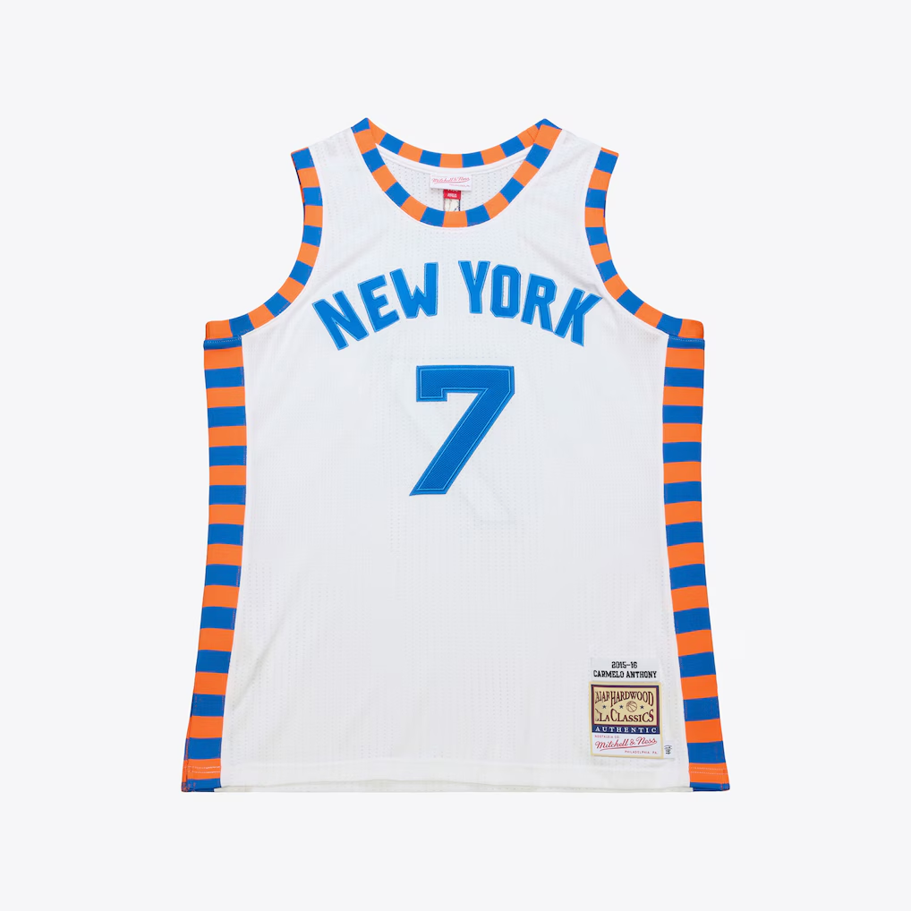 Jdoa NY.Knicks #7 Carmelo Anthony Mitchell & Ness White 2015-16 Hardwood Classics Authentic Jerseys