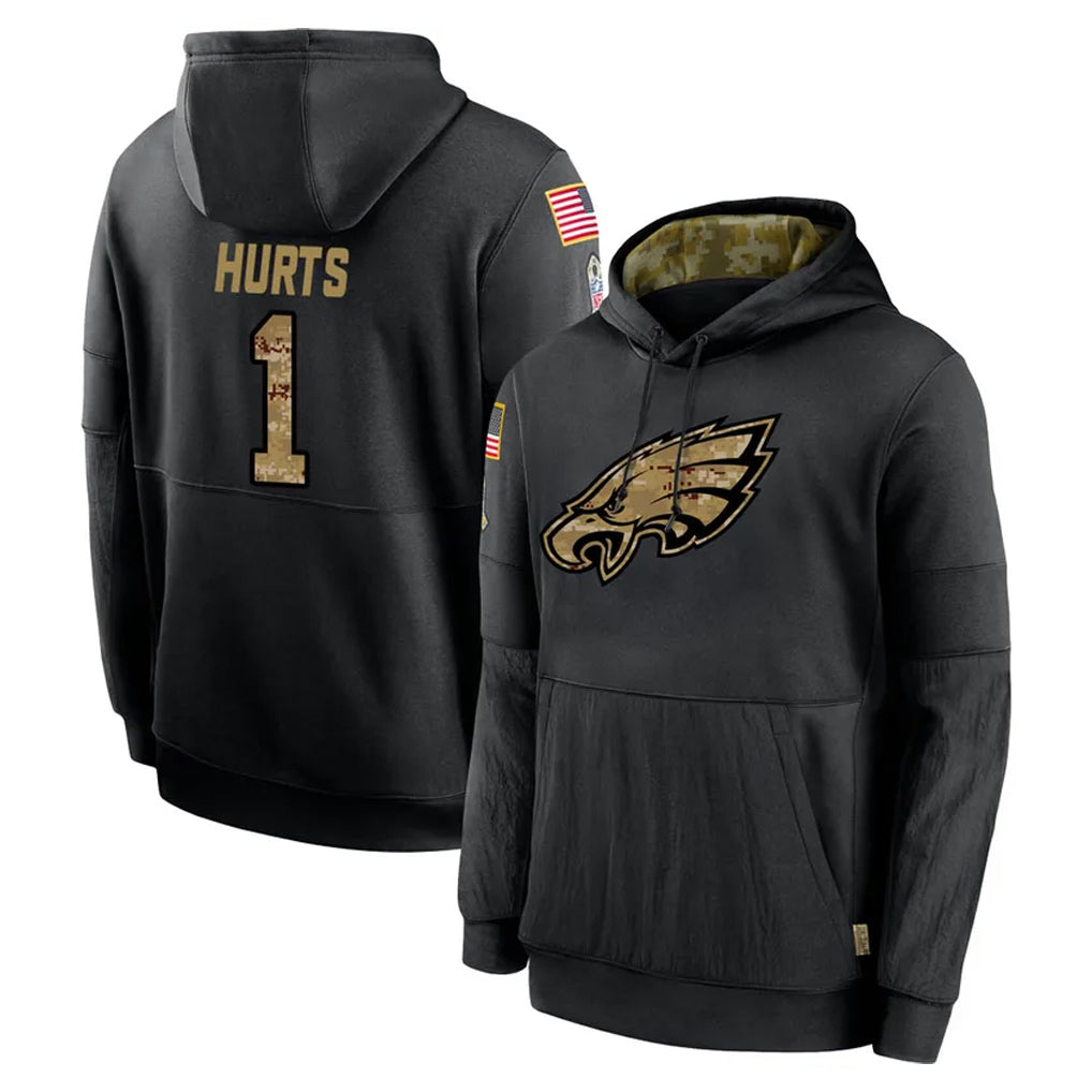 Jdoa P.Eagles #1 Jalen Hurts Player Black Salute to Service Hoodies Limited Game Stitched Jerseys