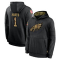 Jdoa P.Eagles #1 Jalen Hurts Player Black Salute to Service Hoodies Limited Game Stitched Jerseys
