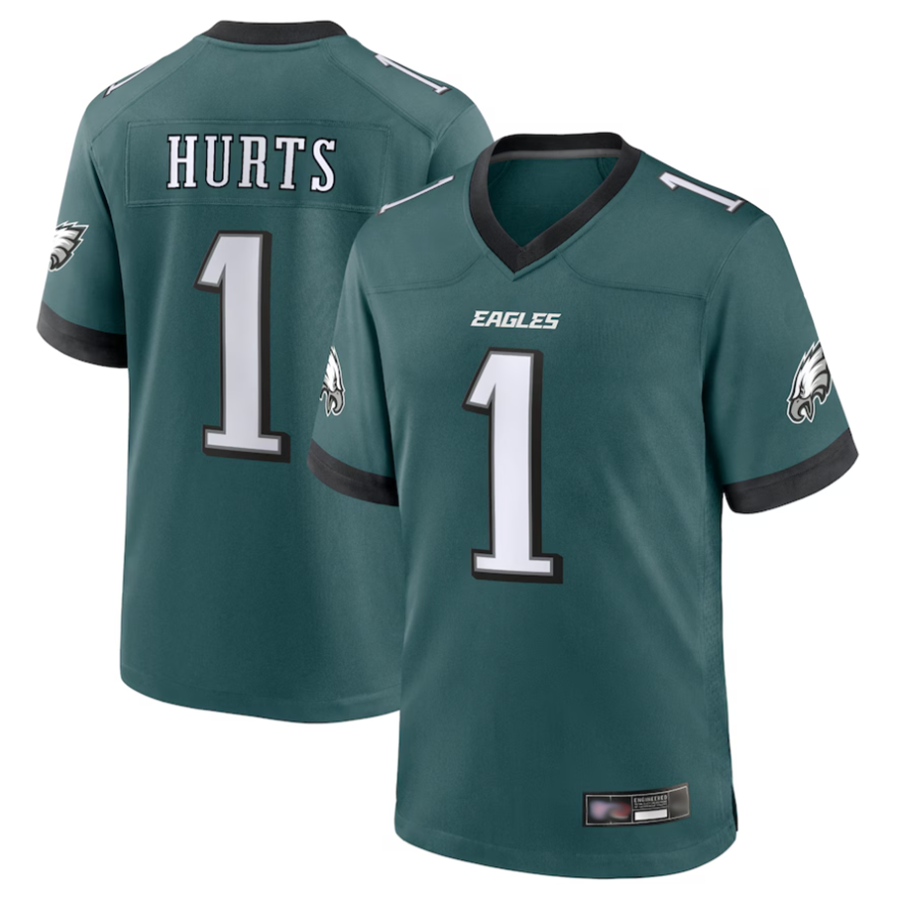 Jdoa P.Eagles #1 Jalen Hurts Player Midnight Green Game Stitched Jerseys