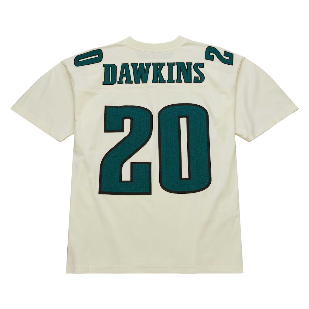 Jdoa P.Eagles #20 Brian Dawkins Mitchell & Ness Cream Chainstitch Legacy Jersey