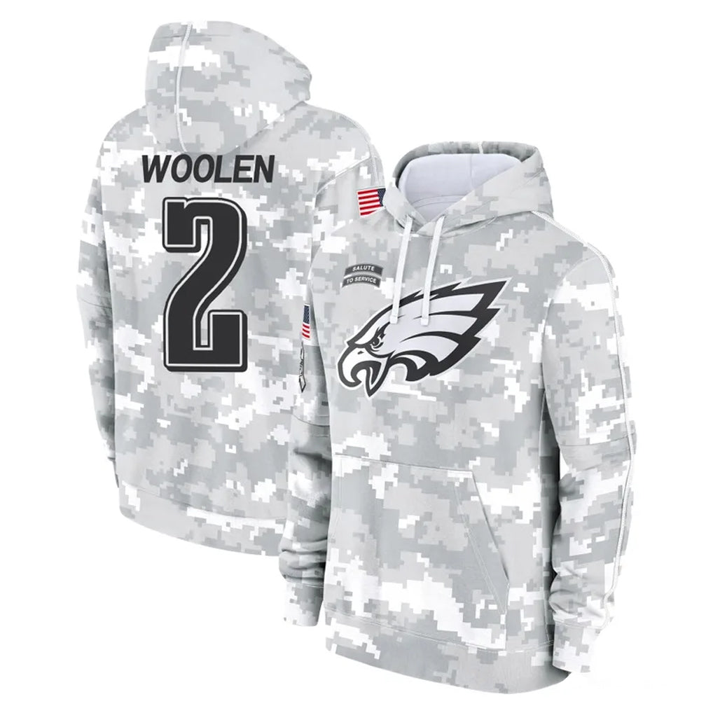 Jdoa P.Eagles #2 Riq Woolen Player Arctic Camo Salute to Service Pullover Hoodies Limited Game Stitched Jerseys