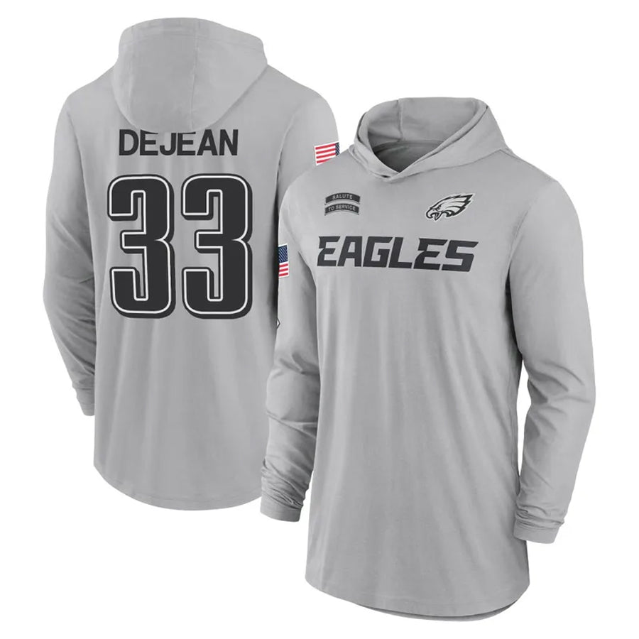 Jdoa P.Eagles #33 Cooper DeJean Player Military Hoodie Gray Salute To Service Stitched Jerseys