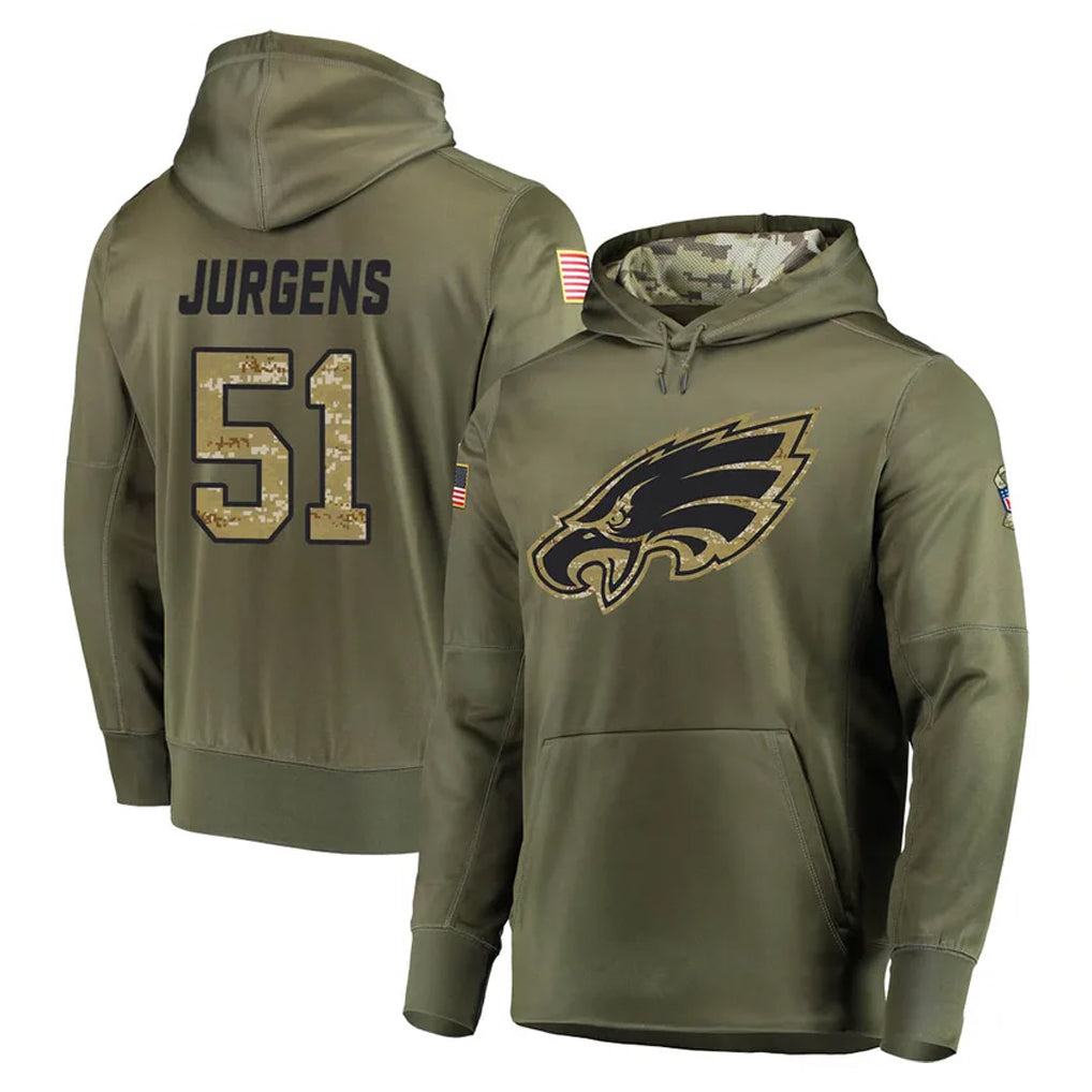 Jdoa P.Eagles #51 Cam Jurgens Player Olive Salute to Service Pullover Hoodies Home Game Stitched Jerseys
