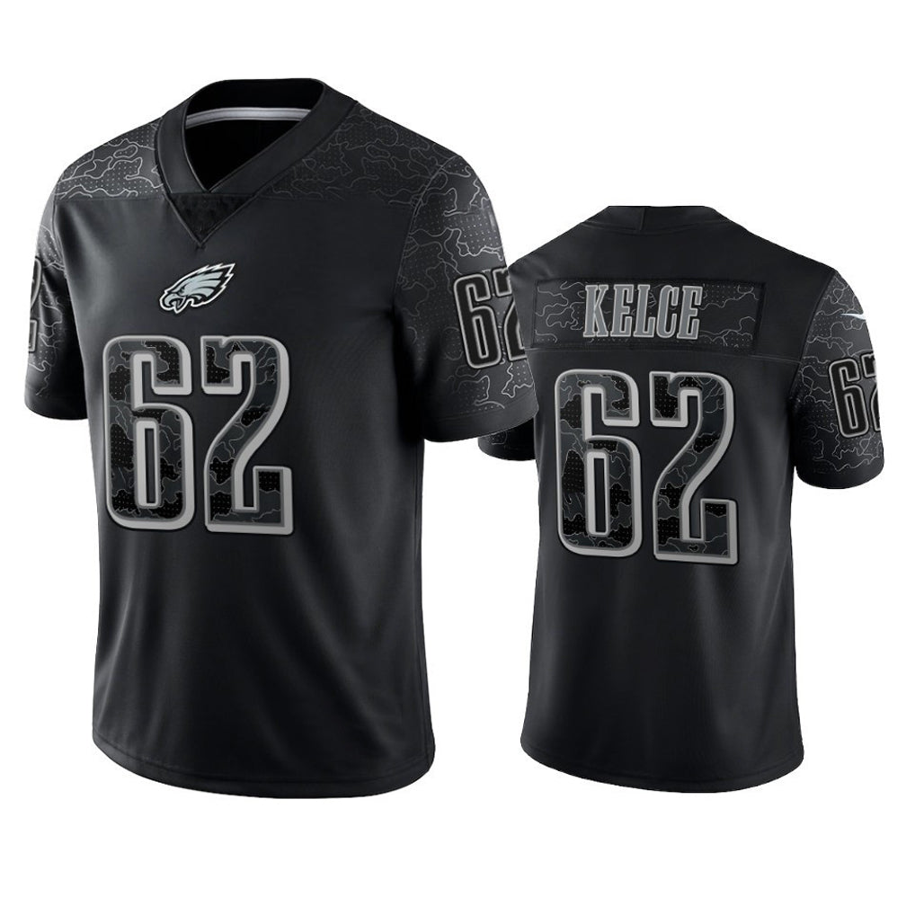 Jdoa P.Eagles #62 Jason Kelce Player Black REFLECTIVE Limited Stitched Jerseys