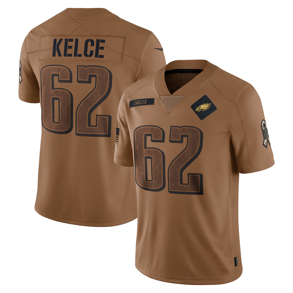 Jdoa P.Eagles #62 Jason Kelce Player Brown Salute To Service Limited Stitched Jerseys