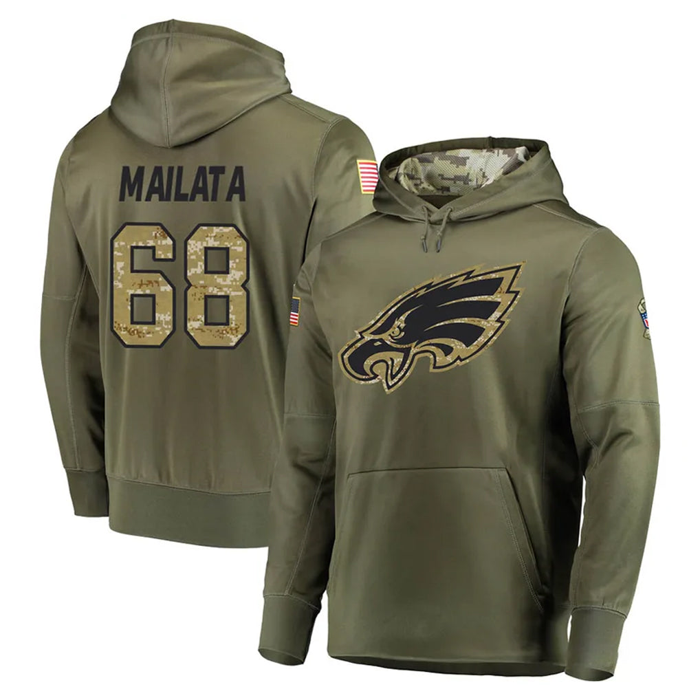 Jdoa P.Eagles #68 Jordan Mailata Player Olive Salute to Service Pullover Hoodies Home Game Stitched Jerseys