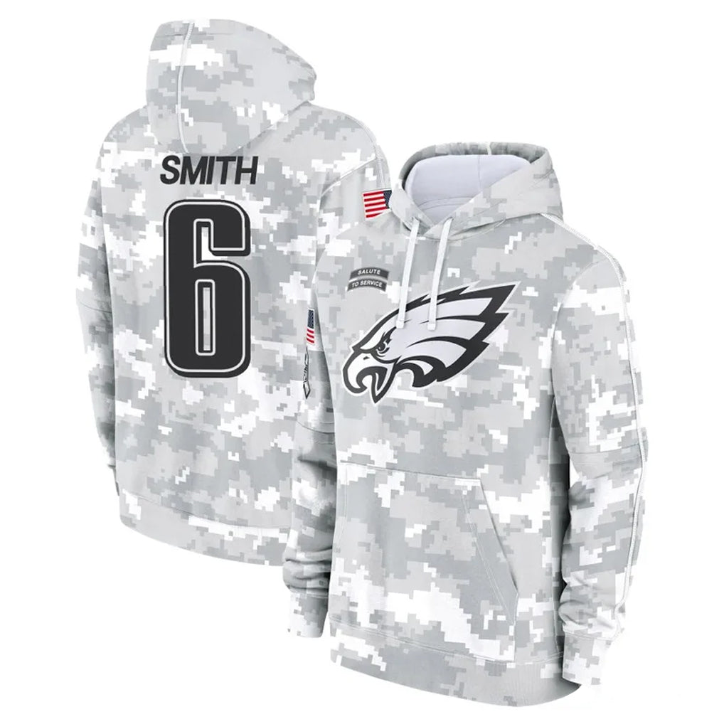 Jdoa P.Eagles #6 DeVonta Smith Player Arctic Camo Salute to Service Pullover Hoodies Limited Game Stitched Jerseys