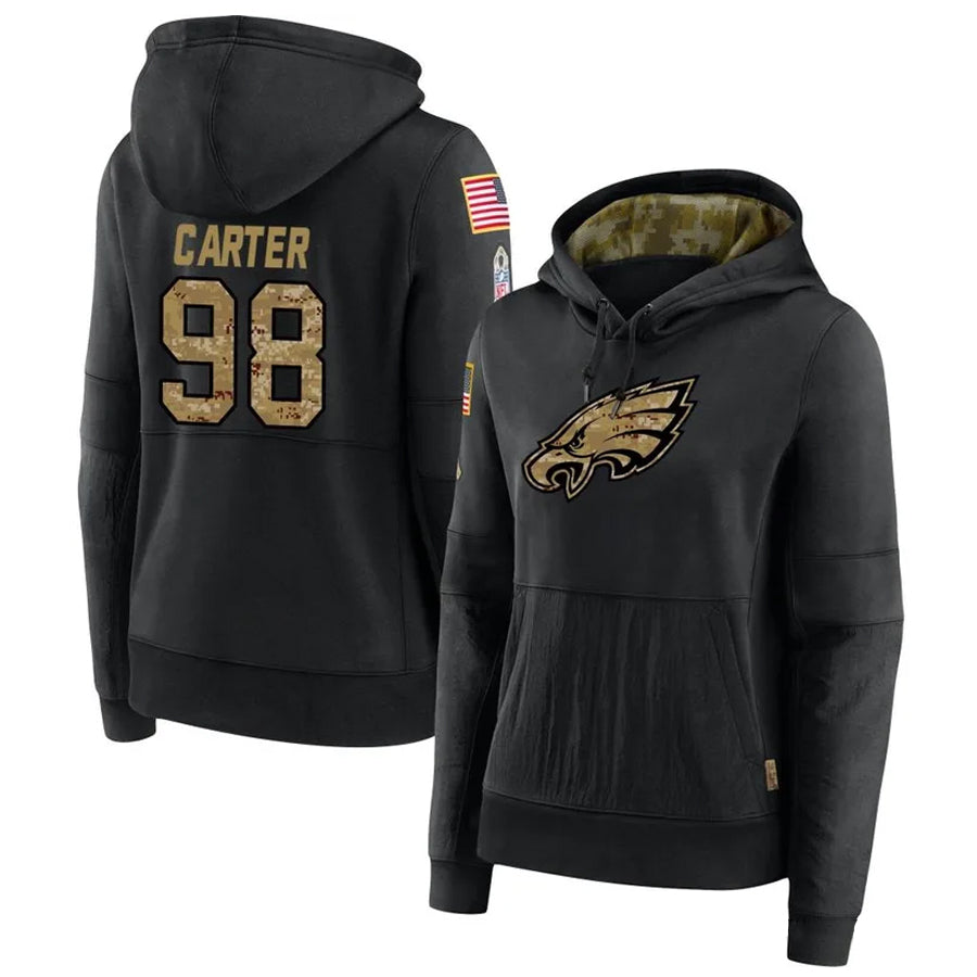 Jdoa P.Eagles #98 Jalen Carter Player Black Military Hoodie Game Stitched Jerseys
