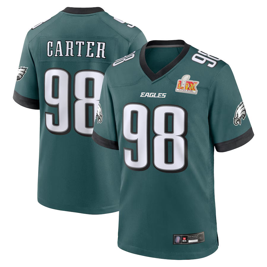 Jdoa P.Eagles #98 Jalen Carter Player Midnight Green Super Bowl LIX Game Stitched Jerseys