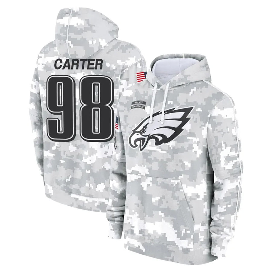 Jdoa P.Eagles #98 Jalen Carter Player Military Hoodie Arctic Camo Salute To Service Stitched Jerseys