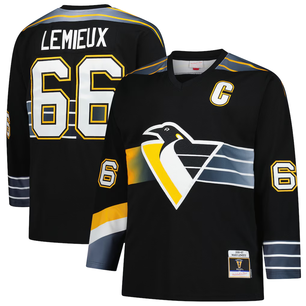 Jdoa P.Penguins #66 Mario Lemieux Mitchell & Ness Black 1996-97 Blue Line 2.0 Jerseys