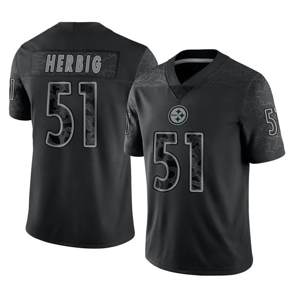 Jdoa P.Steelers #51 Nick Herbig Player Black Reflective Limited Home Game Stitched Jerseys