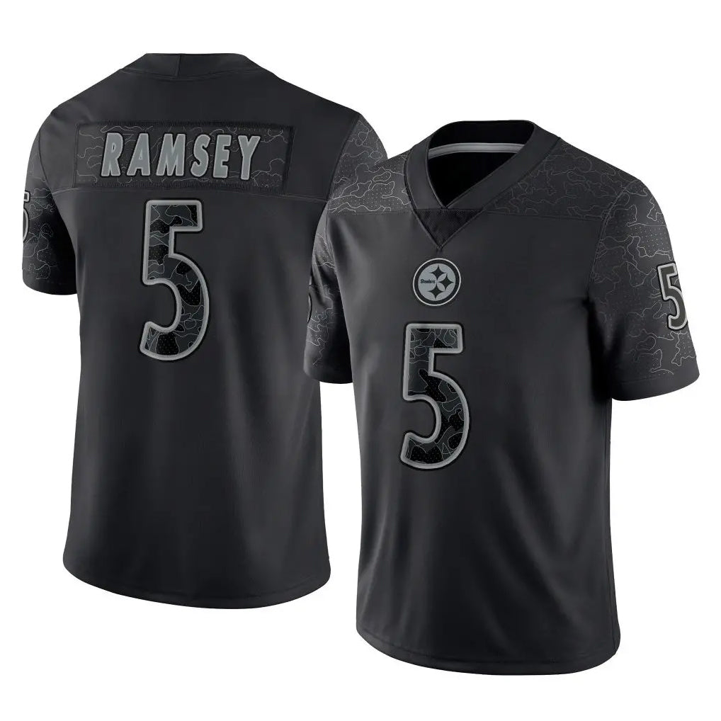 Jdoa P.Steelers #5 Jalen Ramsey Player Black Reflective Limited Home Game Stitched Jerseys