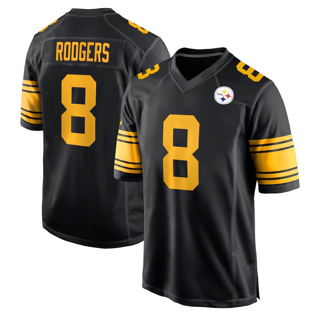 Jdoa P.Steelers #8 Aaron Rodgers Player Black Color Rush Home Game Stitched Jerseys