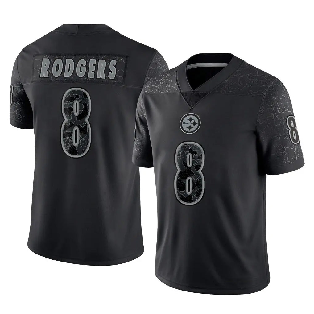Jdoa P.Steelers #8 Aaron Rodgers Player Black Reflective Limited Home Game Stitched Jerseys