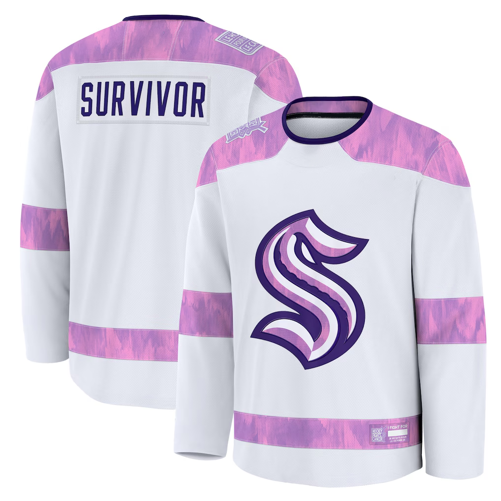 Jdoa S.Kraken White Hockey Fights Cancer Survivor Practice Jerseys