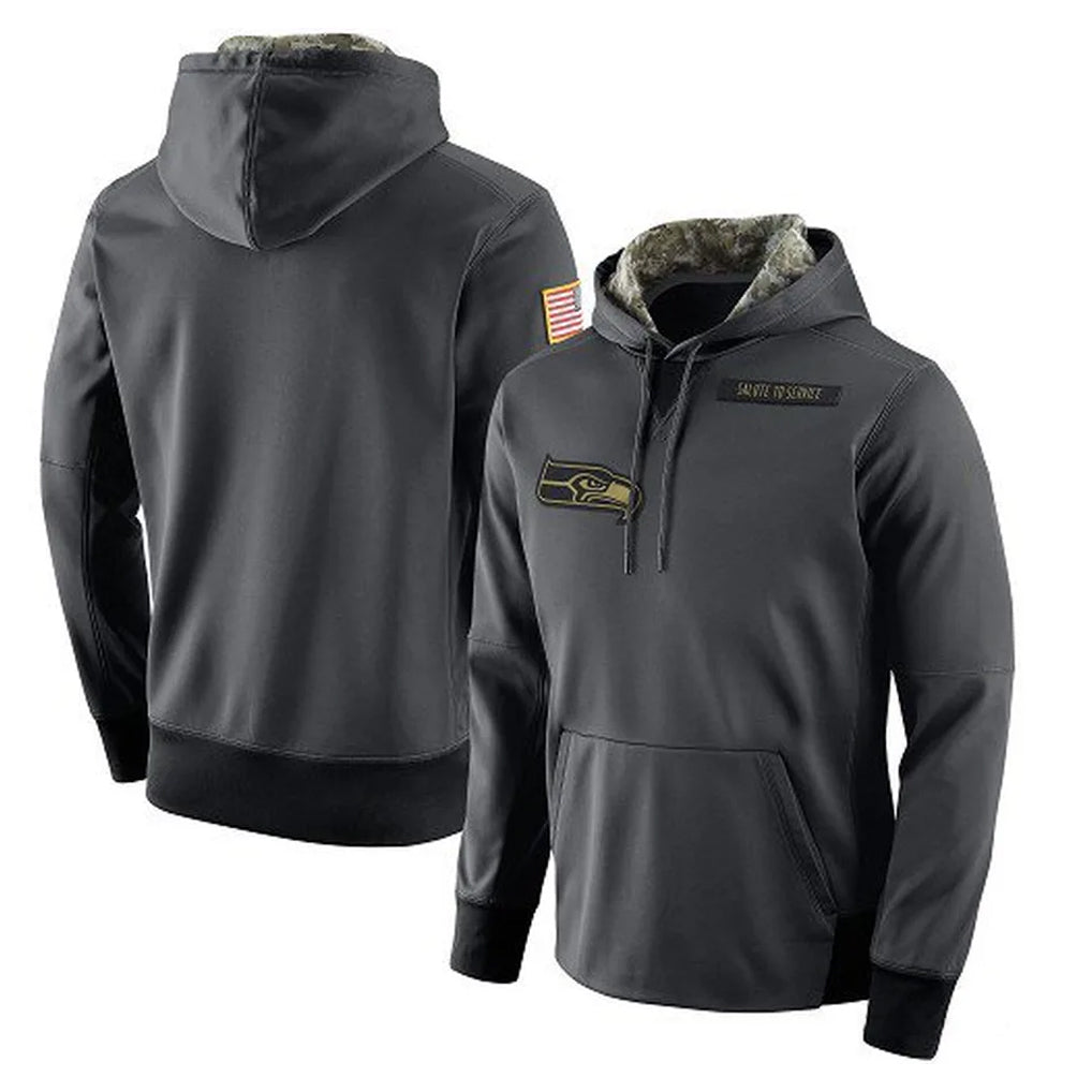 Jdoa S.Seahawks Gray Pullover Hoodies Game Blank Player Stitched Jerseys